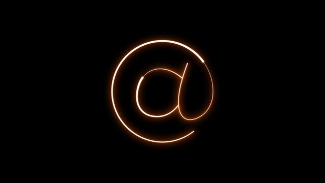 Orange Glowing At Symbol Animation For Business Contact Concept On Black Background