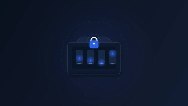 Secure cyber privacy settings interface panel with padlock icon on dark blue background