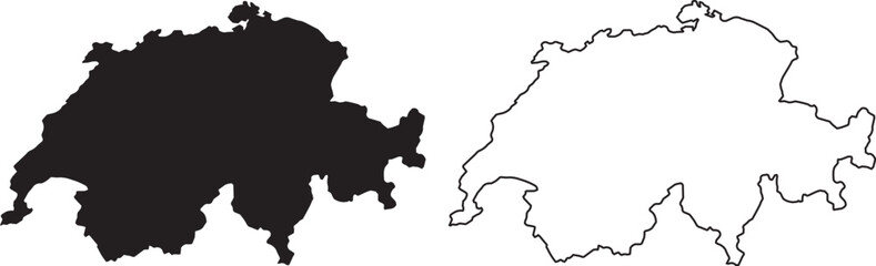 Switzerland map silhouette and outline vector set for geographic design projects © MD