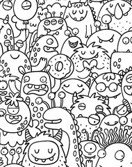 Cute cartoon monsters crowd smiling and making faces © Laboni