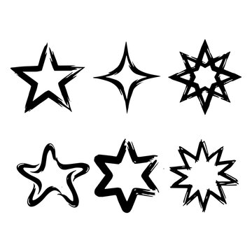 Star Symbol Icon Set with Medium Brush Outline Effect