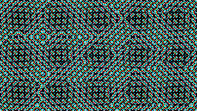 Abstract seamless geometric pattern with glowing lines and maze effect