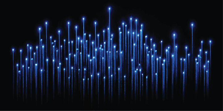 Vertical lines of glowing blue light particles rising up like a digital graph with data visualization sound waveform abstract background light streaks futuristic tech particle effect high tech