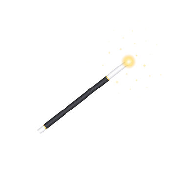 Magic wand with glowing golden stars and sparkles