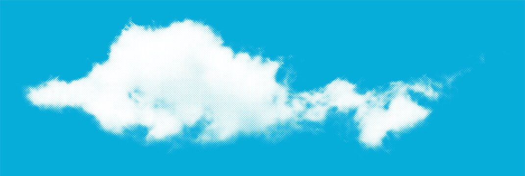 Wispy white cloud shape with halftone effect on vibrant blue backdrop