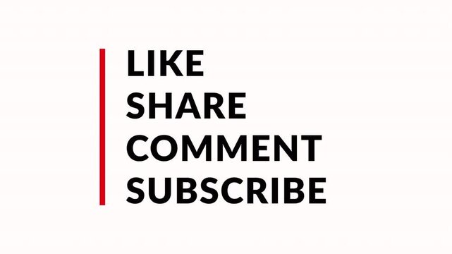 Minimal social media call to action animation with subscribe like comment share text. Clean modern typography, accent line, alpha transparent background, 4K resolution for videos. alpha channel 