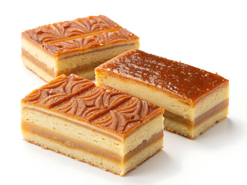 Goan bebinca-inspired bakery slices with distinctive layered texture  caramelized golden surface  traditional Portuguese-Indian dessert heritage