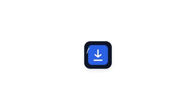 Modern blue download icon with white arrow inside rounded square app button interface element
