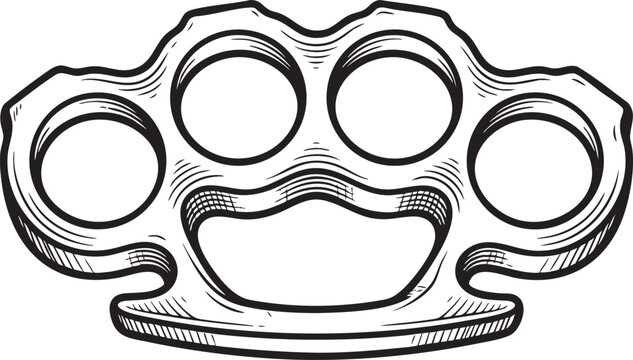 Vintage metallic brass knuckle weapon line art illustration vector graphic with brass knuckles knuckle duster metal weapon