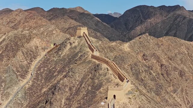 Aerial view of the Great Wall, Jiayuguan Overhanging Great Wall; Gansu, China