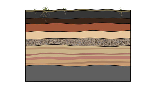 Cross Section Illustration of Earth Soil Horizons and Sedimentary Layers