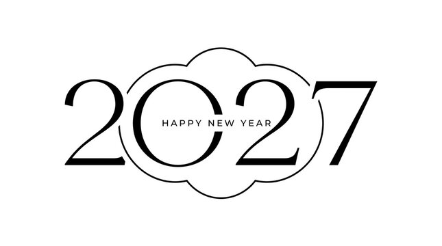 Happy new year 2027 elegant black text design with creative circular frame for holiday celebration and greeting card