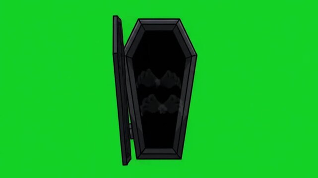 Closed black coffin isolated on green screen background for chroma key compositing.