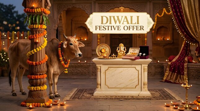 Festive diwali celebration with traditional decorations and golden lighting illuminating the scene