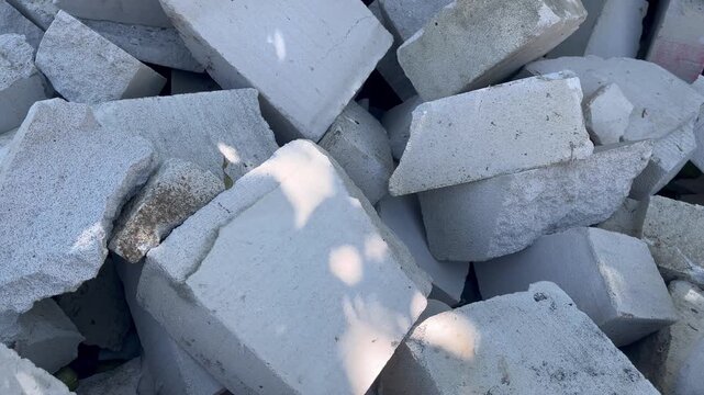 Close Up of Broken Lightweight Concrete Blocks and Debris