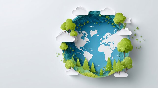 Earth day environmental concept with green globe and nature elements
