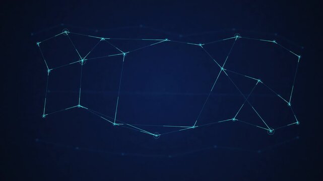 Futuristic network connection abstract animation with blue glowing dots and lines on dark background, technology concept