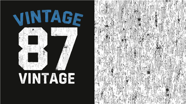 Vintage 87 typography vector, athletic college style number 87 graphic, distressed retro t-shirt design with grunge texture