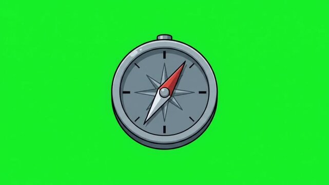 Cartoon compass icon isolated on green screen for travel navigation and direction concepts