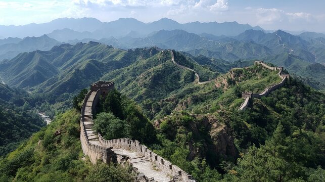 Great wall of china historic landmark in scenic mountain landscape