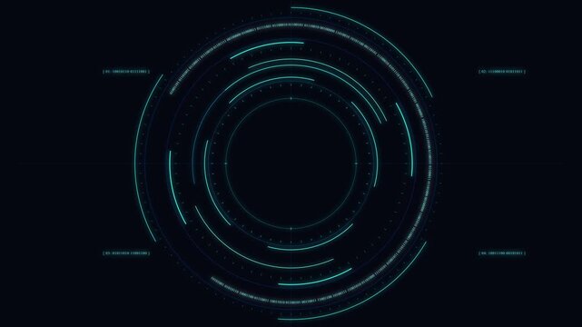 Abstract digital motion graphic with swirling blue lights and binary code overlay