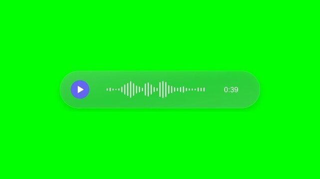 Audio voice message play bar widget with waveform and timestamp on green screen background