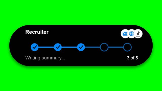 Node progress tracker UI showing stage status with connection lines on green background