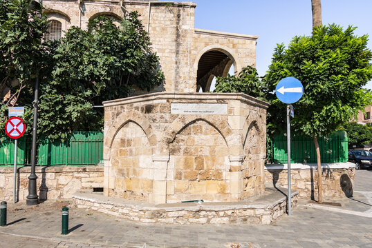 Octagonal stone historic public drinking fountain sabil built in 1748 in the old historic district of Larnaca in Cyprus