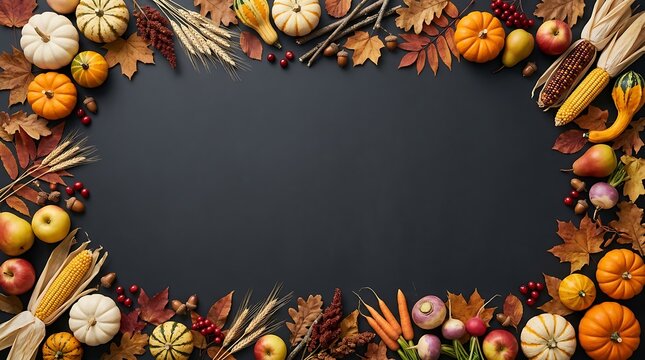 A bountiful and festive thanksgiving day celebration surrounded by autumn's harvest including pumpkins gourds corn and colorful fall foliage creating a warm atmosphere