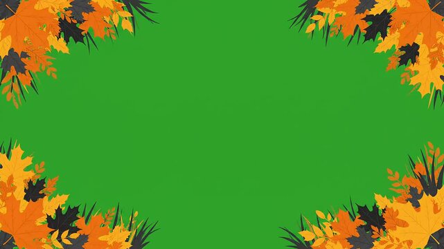 Halloween autumn leaves corner frame on green screen background video overlay animation