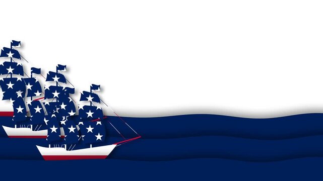 Columbus Day Patriotic Ships Sailing Motion Graphic Animation Background.