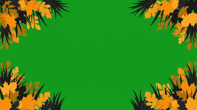 Halloween autumn leaves corner border overlay on green screen chroma key background