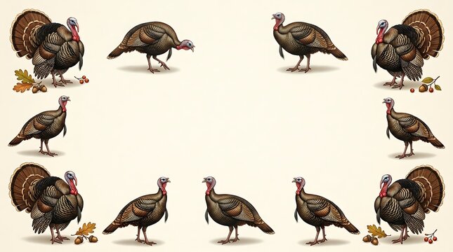 A delightful collection of turkeys showcases the spirit of thanksgiving representing gratitude family gatherings and the bountiful harvest season with charm