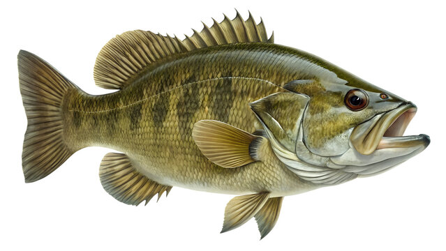 Fresh Smallmouth Bass Fish Side View Isolated on White Background for Fishing and Nature Design