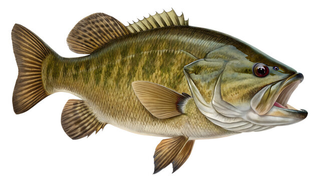 Fresh Smallmouth Bass Fish Side View Isolated on White Background for Fishing and Nature Design