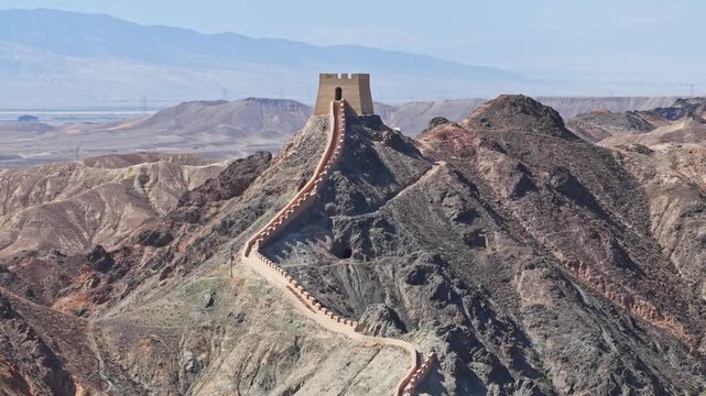 Aerial view of the Great Wall, Jiayuguan Overhanging Great Wall; Gansu, China