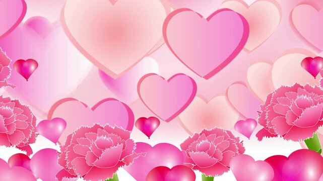 Pink hearts and carnation flowers 4K