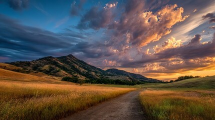 Fototapeta premium Beautiful sunset landscape with colorful sky and peaceful horizon 