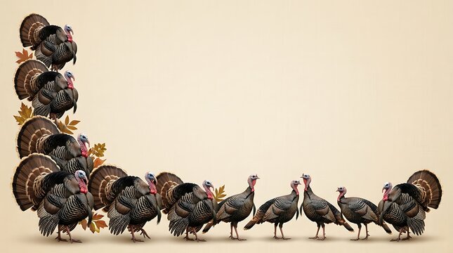 A vibrant and festive thanksgiving collage featuring numerous turkeys symbolizing gratitude family gatherings and the spirit of the autumn harvest season