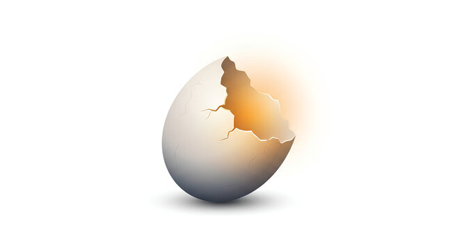 Cracked Egg with Glowing Light Inside, New Beginning Concept Illustration