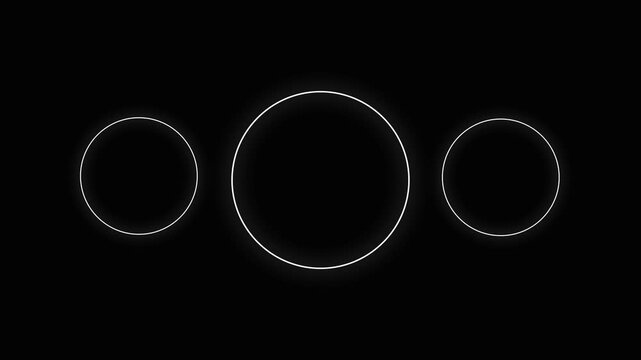 Circle burst motion graphics with single to triple rings, glowing firework lines, ellipse blast effects, geometric pop up accents and shiny circular elements on black background, 4k loop