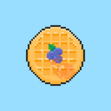 Pixel art Waffle with Blueberry Topping game asset design