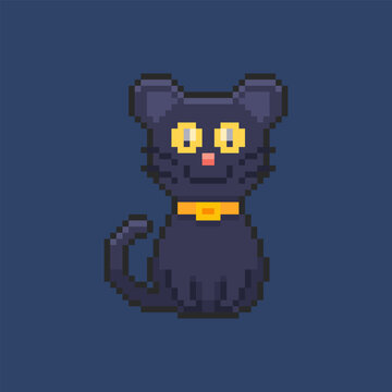Pixel art Black Cat game asset design