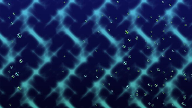 Abstract blue water caustics background animation with rising bubbles loop