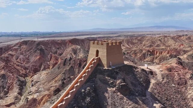 Aerial view of the Great Wall, Jiayuguan Overhanging Great Wall; Gansu, China