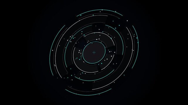 Abstract Futuristic Circular Chrono Grid with Glowing Orbital Rings and Digital Particles Technology Background Design
