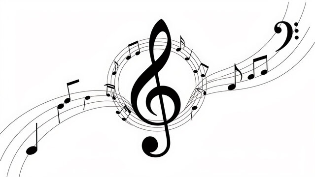 Abstract circular music notation frame with central treble clef
