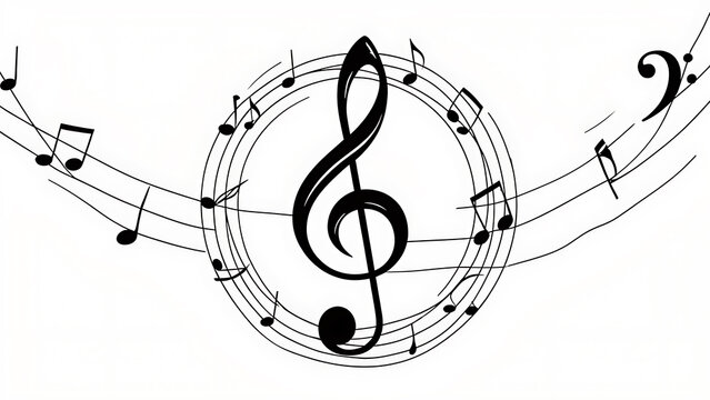 Round musical notes stave illustration isolated on white background
