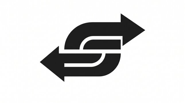 Black interlocking arrow symbol isolated on a white background representing exchange with interlocking arrows