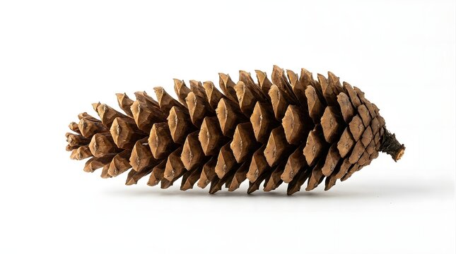A single brown pine cone isolated on white background